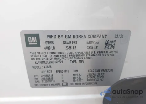 2021 Buick Encore Gx Awd Select from USA, damaged, VIN KL4MMESL2MB172321